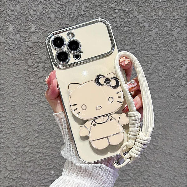 LF ホワイト Hello Kitty 携帯電話ホルダー&隠し鏡 スマホケース 携帯電話ケース ハローキティ