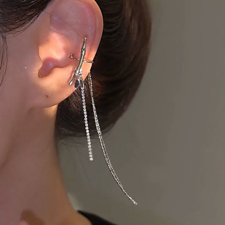 LF 竹 ロングフリンジ イヤーカフ ピアス穴がいらない