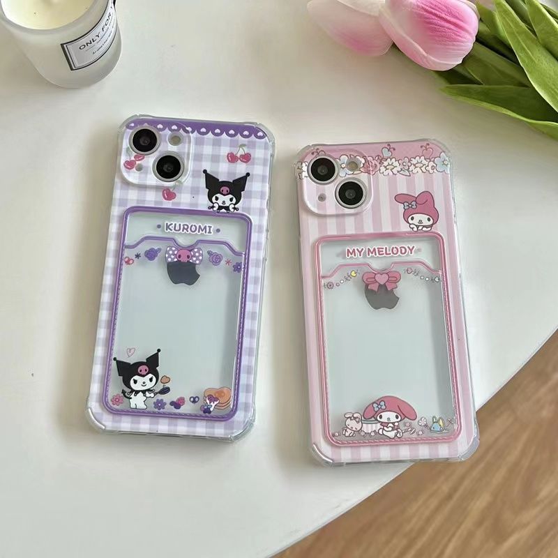 YQQ かわいい クロミ&マイメロディ カードケース付き スマホケース 携帯電話ケース カードケース付き
