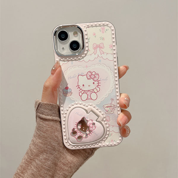 LF 化粧鏡付き携帯ケース スマホケース キティ様 ハート型フリップミラー