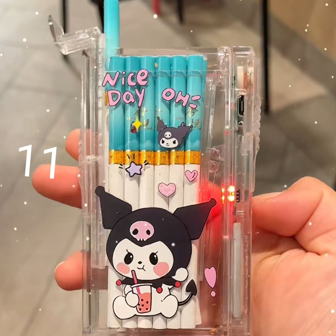 YQQA23 (ロングバージョン)可愛い充電ライター+タバコケース一体防風20本入り