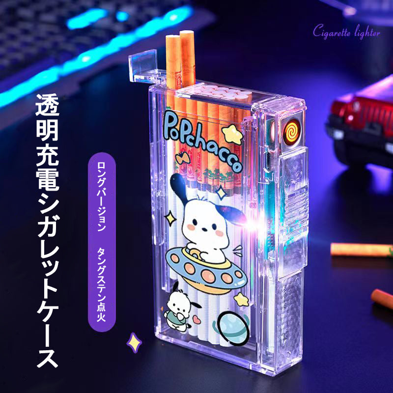 YQQA23 (ロングバージョン)可愛い充電ライター+タバコケース一体防風20本入り