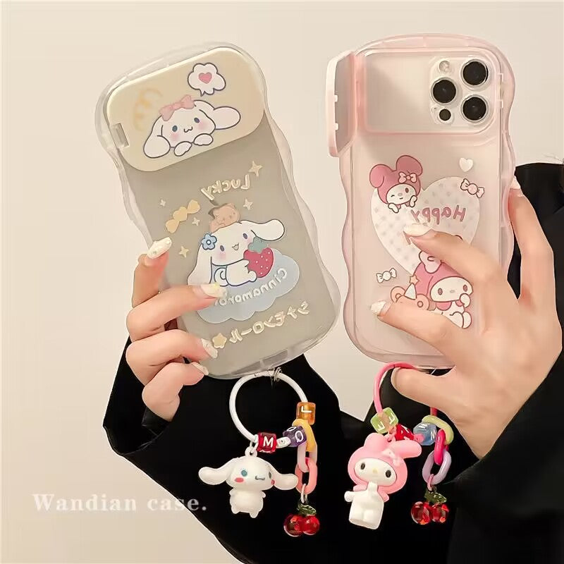 YQQ 可愛いサンリオ スマホケース 携帯電話ケース 化粧鏡 スタンド