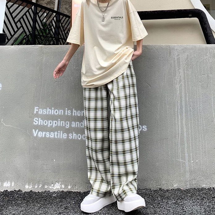 XYW 新作 ハイウエスト 着やせ チェック柄 2色 ワイドパンツ ルーズ スウェットパンツ