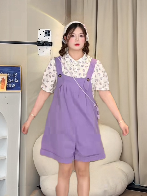 新作ゆったり ビッグサイズ婦人服肥満妹 着痩せコーディネート自在シャツサロペットセット(X5)