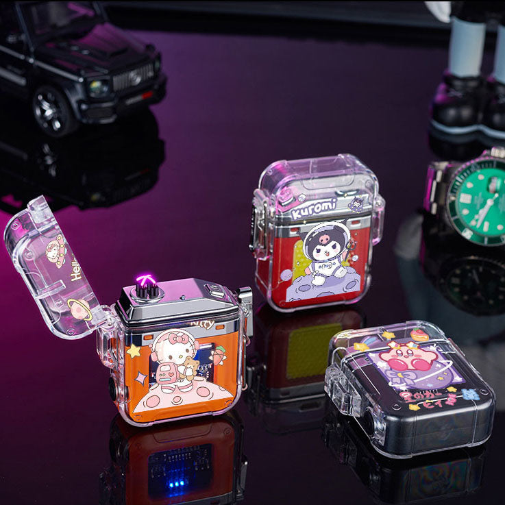 YQQ キャラクター USB充電 電子ライター 軽量 LED 防風 防水 電気ライター アウトドア キャンプ 登山 防災 地震対策 停電時などに適用