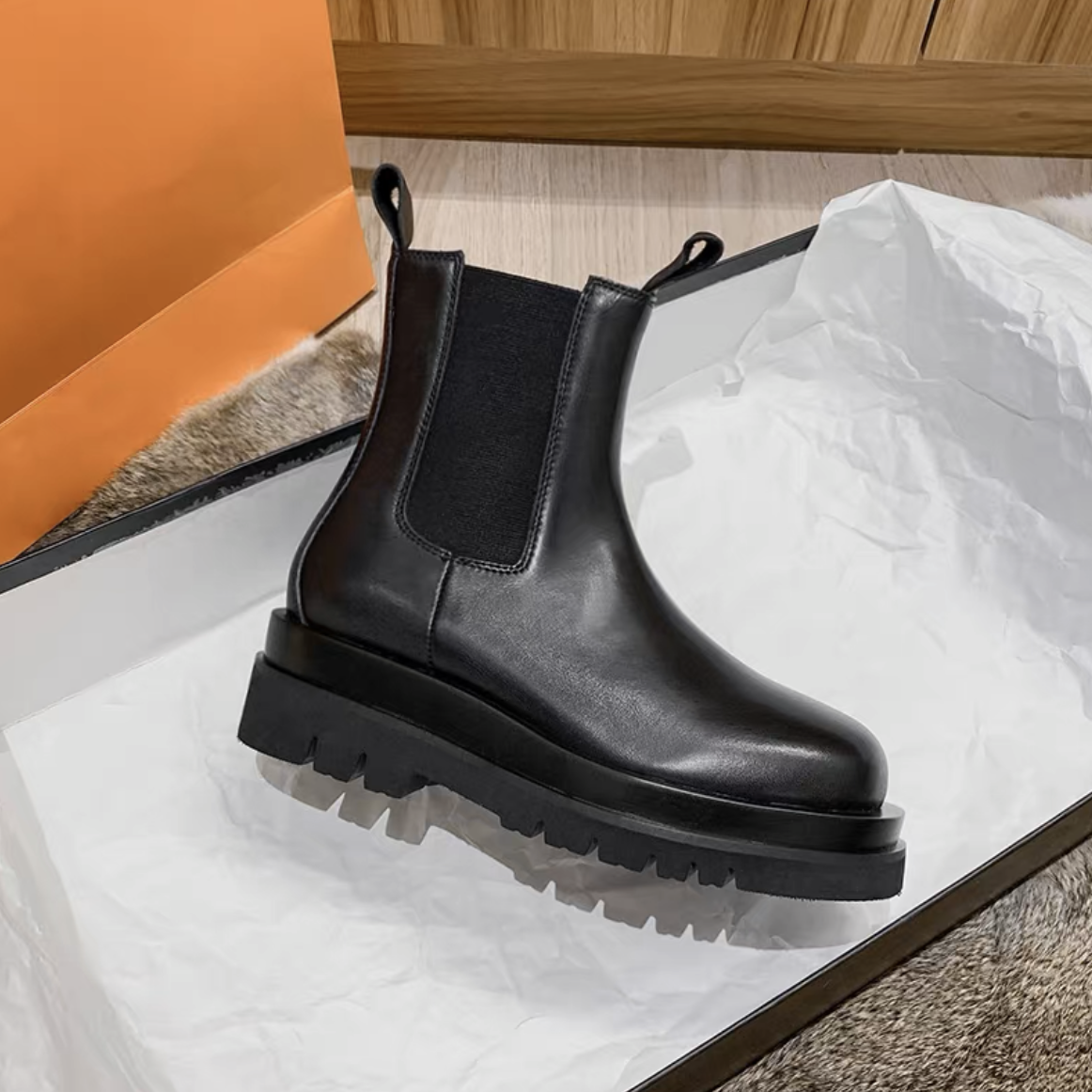 LF02 イングランド・マーティンブーツ チェルシーブーツ 通気性 ラウンドトゥ 本革 靴 ブラック