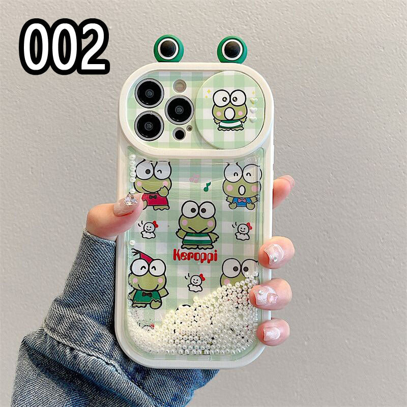 LF キラキラ流れるグリッターケース けろけろけろっぴ スマホケース プッシュプルウィンドウ カメラ保護 携帯電話ケース