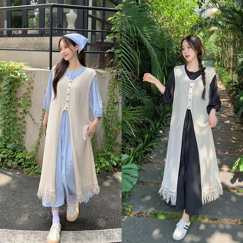 LF ゆったり ニット シャツワンピース スリークォータースリーブ ワンピース 2点セット