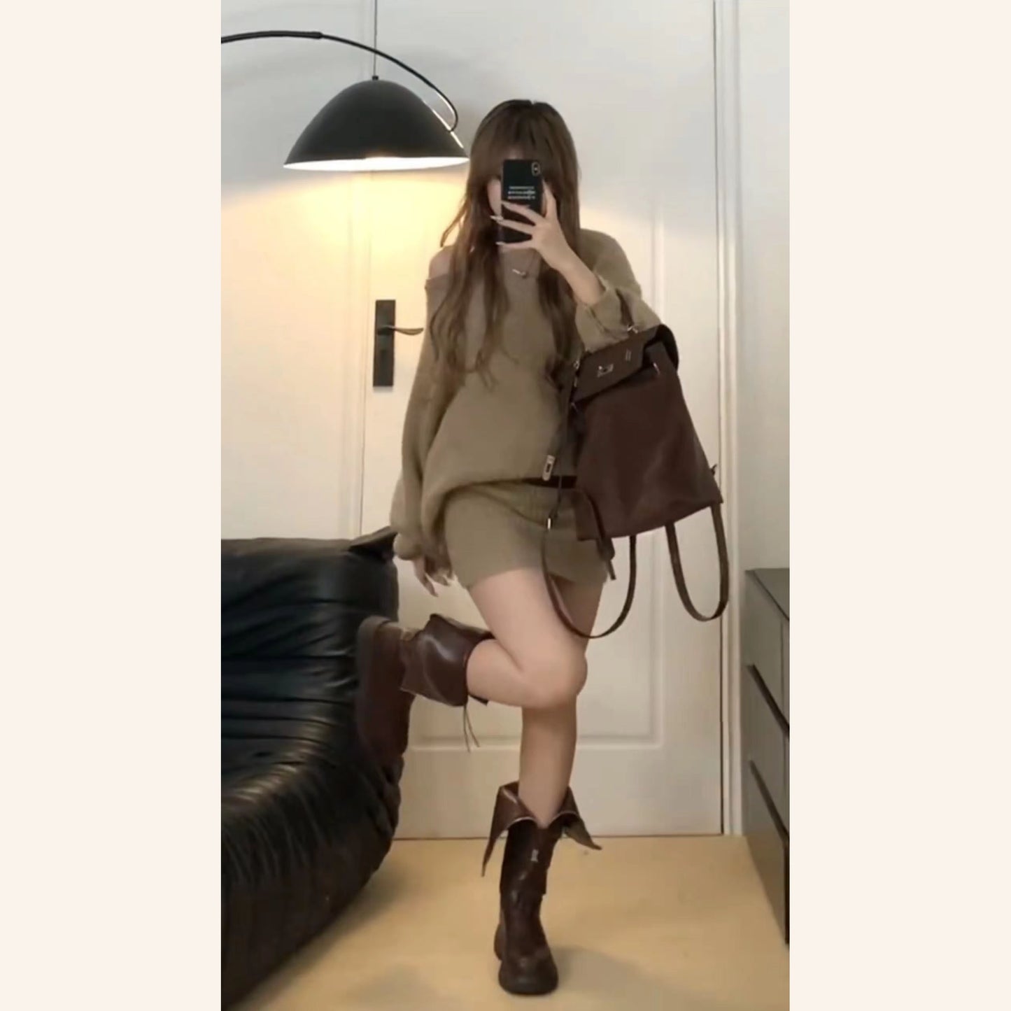 【予約】ドルマンスリーブ カットソーワンピース ゆったり セーター カーキ