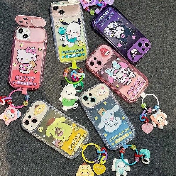 YQQ サンリオ カートゥーン スマホケース 携帯電話ケース 化粧鏡 スタンド