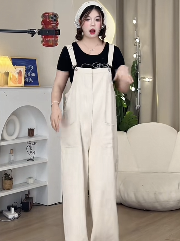 春夏 ビッグサイズ コーディネート ストレート ゆったり サロペット(X7)