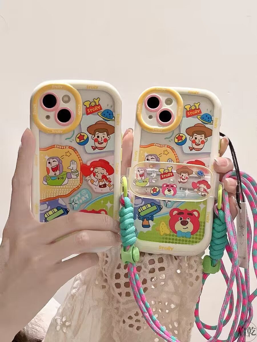 YQQ 可愛い トイ・ストーリー スマホケース 携帯電話ケース クランプ式ストラップ