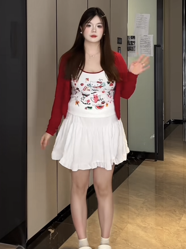 純欲風 キャミソール タンクトップ ニットカーディガンハイウエスト半身スカート3点セットX10