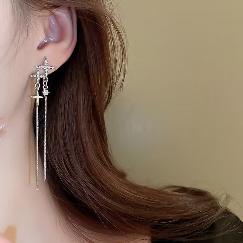 YQQ キラキラ スター 非対称タッセルピアス