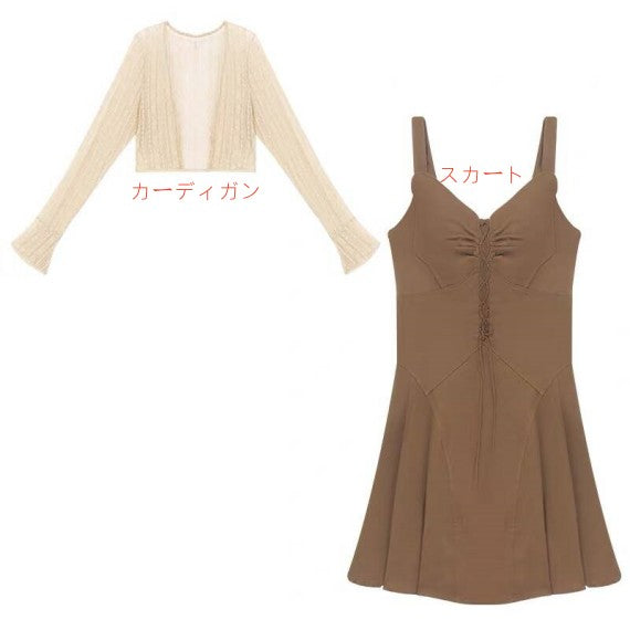 夏季新作ジャンパースカートカーディガン 着痩せ効果のある隠しワンピース (X3)