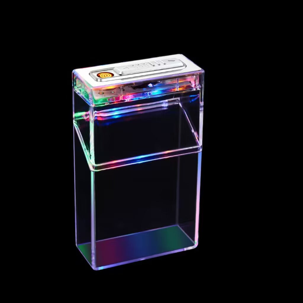 YQQ 可愛い レインボーLED 充電ライター+タバコケース一体防風20本入り