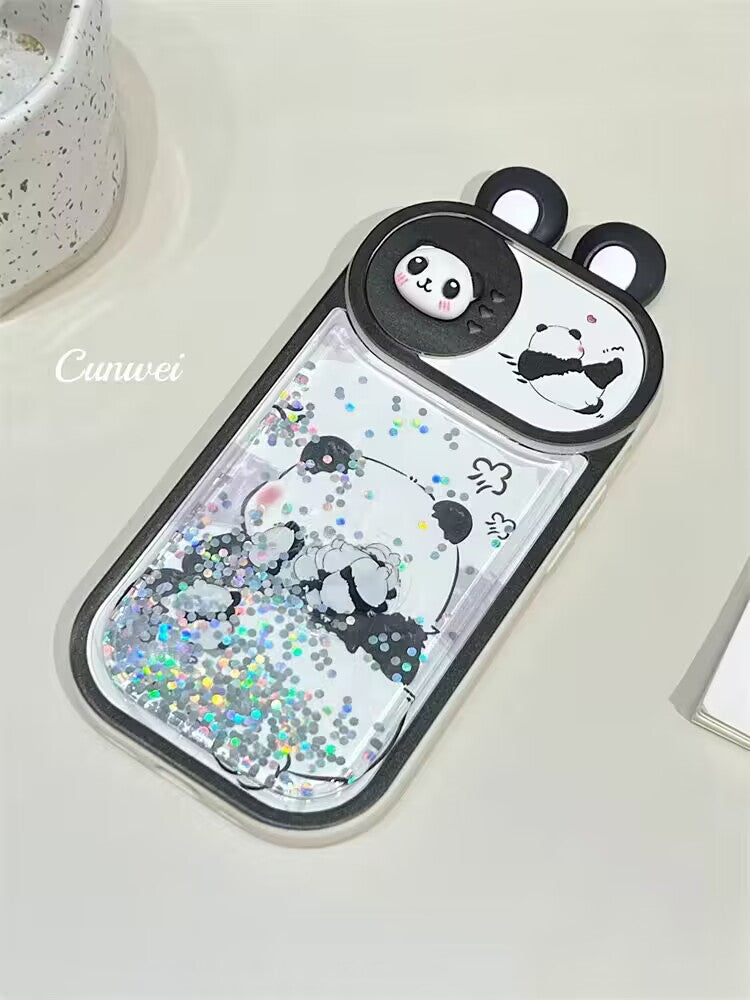 YQQ 可愛いパンダ 新しいアイデア 流砂携帯ケース マホケース 携帯電話ケース