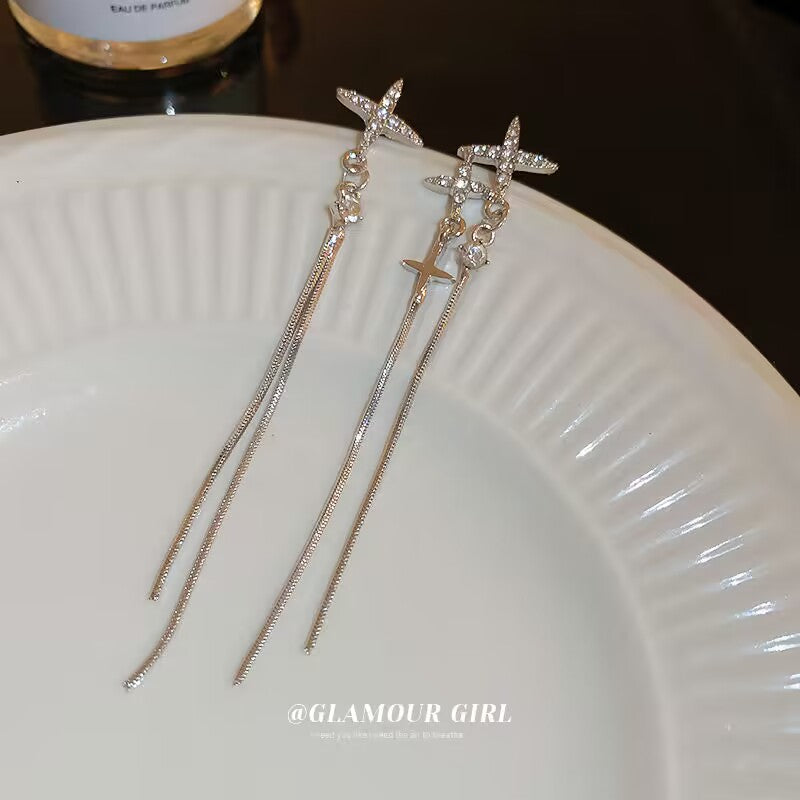 YQQ キラキラ スター 非対称タッセルピアス