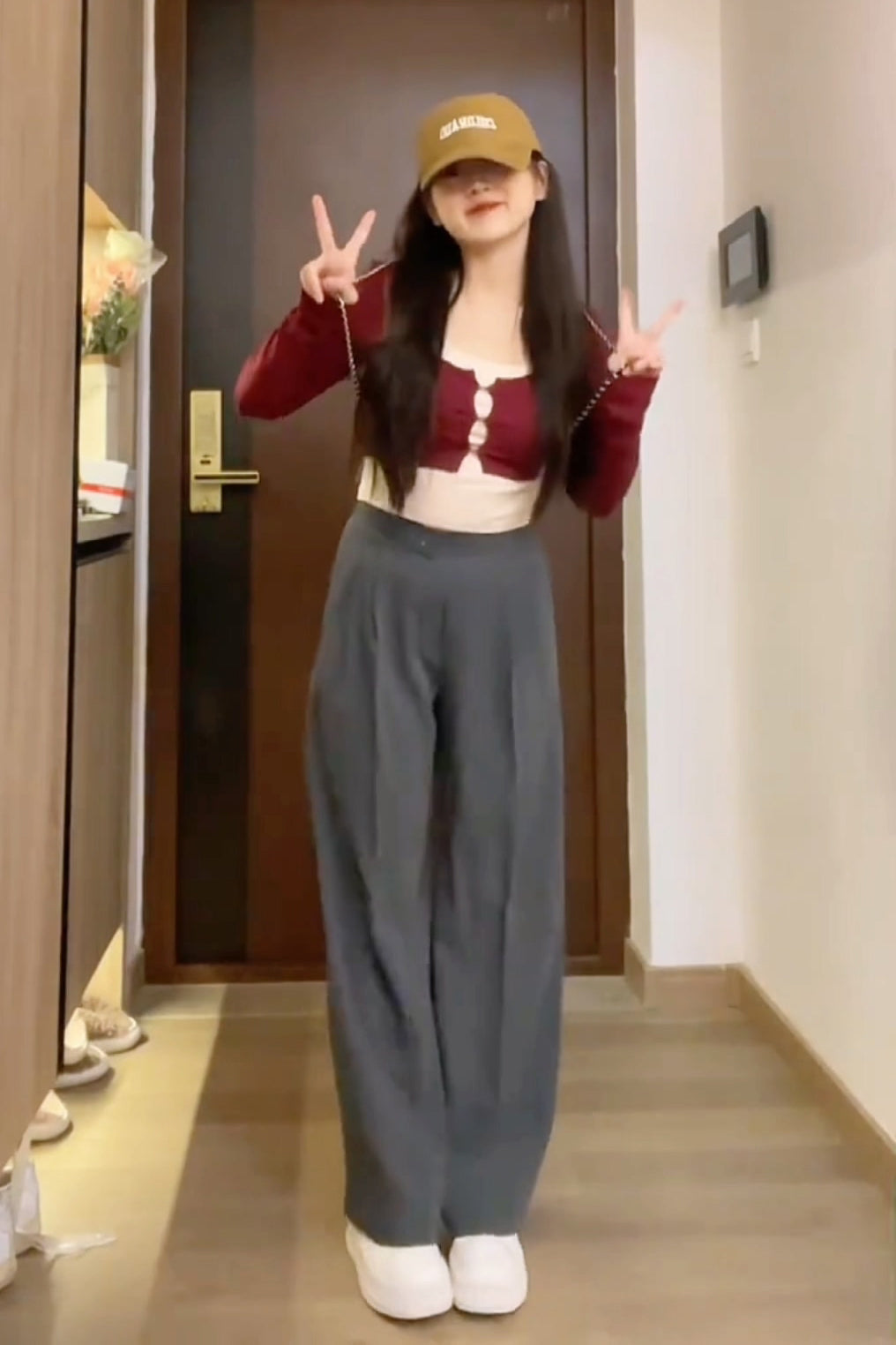 XYW 春夏新作 ウエスト透かし彫り ハイウエスト ワイドパンツ ガチョウパンツ 全2色 着やせ