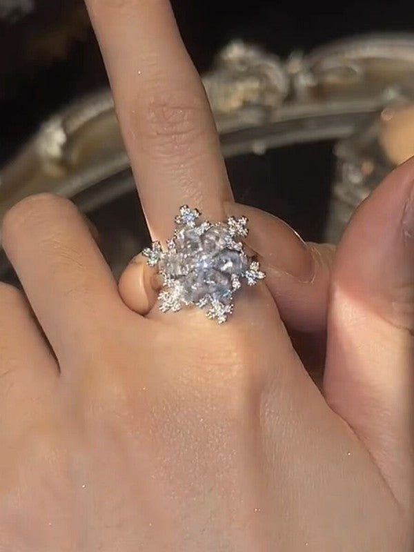 XYW エレガント まわる雪の結晶 リング まわる雪 指輪 回転デザイン キラキラ