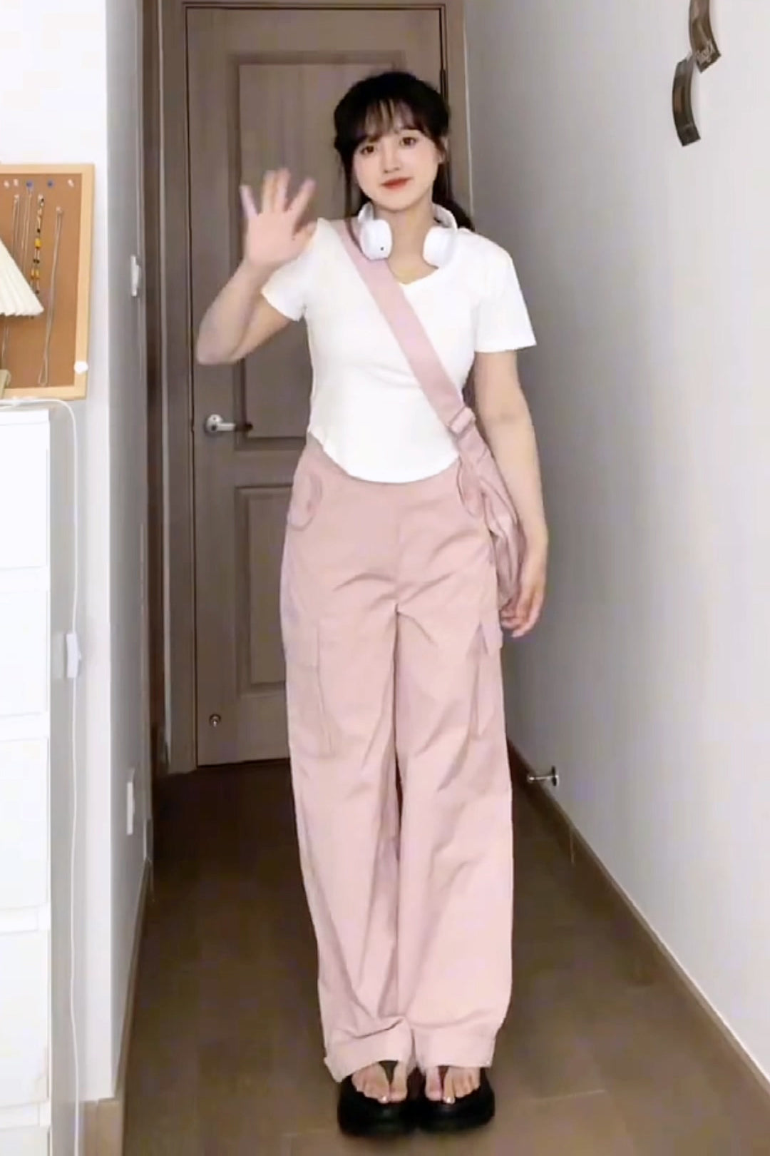 XYW ピンク 大きなポケット カーゴパンツ ストリート ギャル