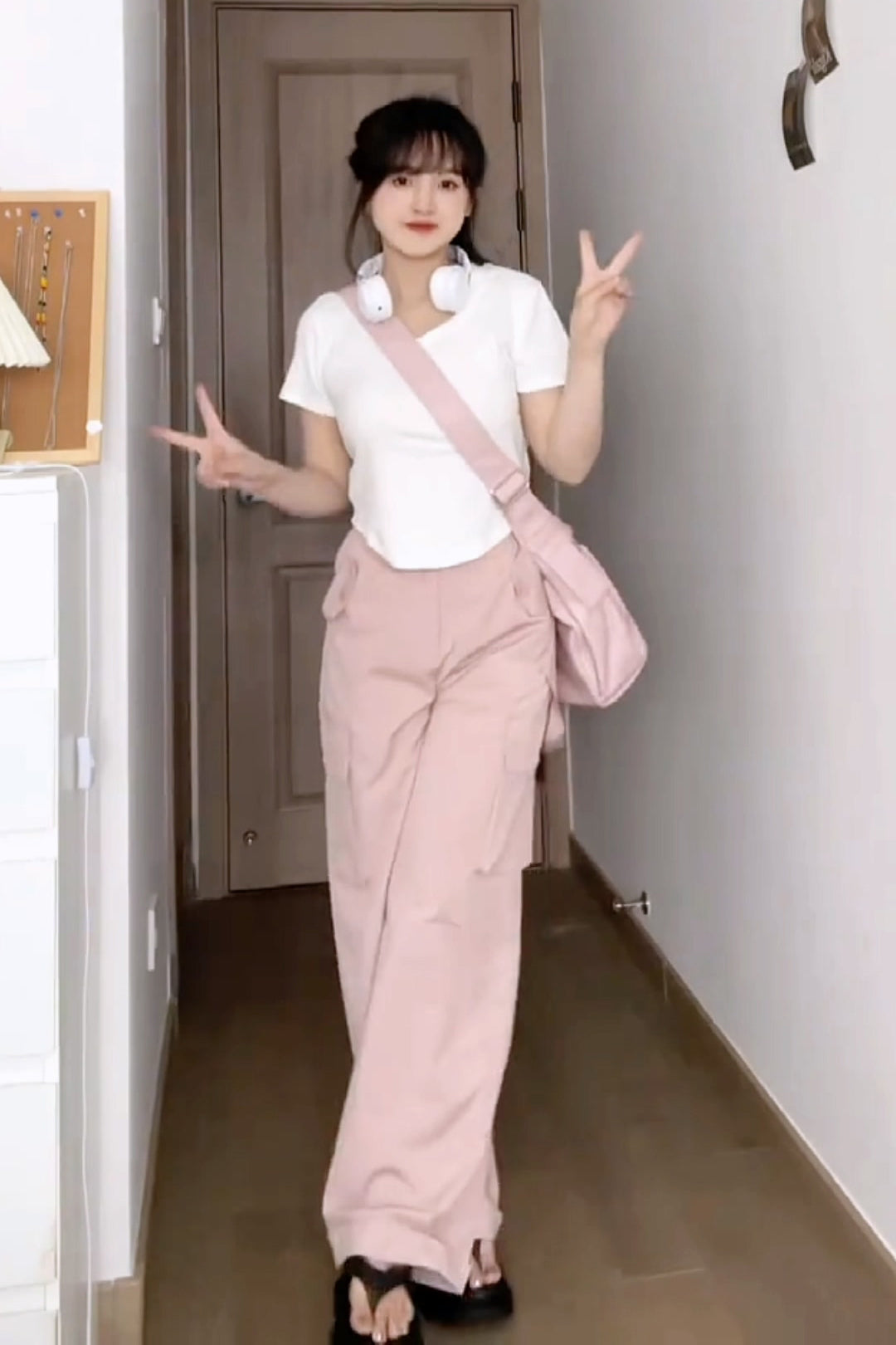 XYW ピンク 大きなポケット カーゴパンツ ストリート ギャル