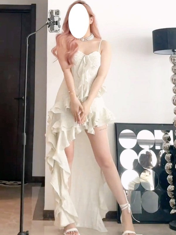 XYW 夏新作 ふりふり 不規則な裾 キャミワンピース オリジナルデザイン ギャル
