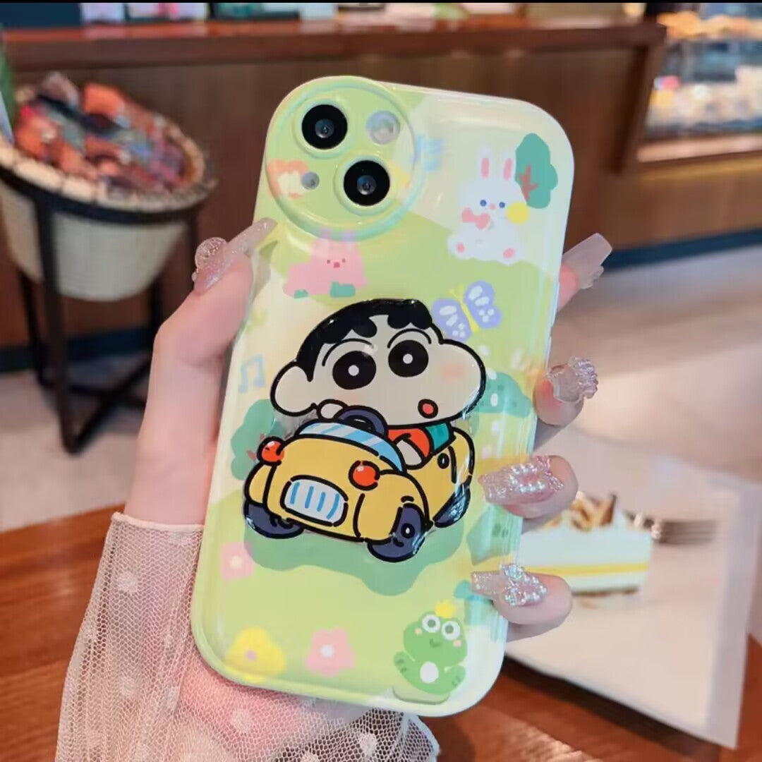 YQQ しんちゃん スマホケース 携帯電話ケース 粘着式スマホホルダー付き