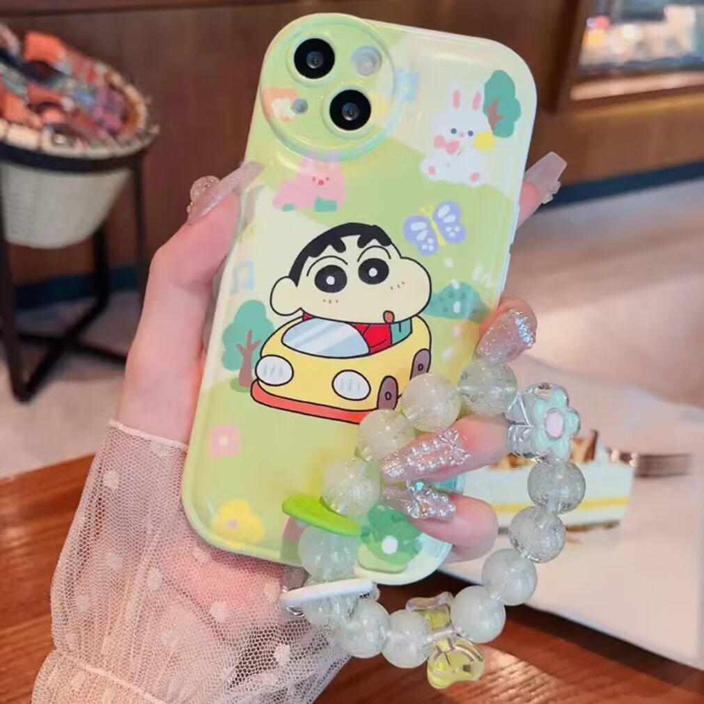 YQQ しんちゃん スマホケース 携帯電話ケース 粘着式スマホホルダー付き