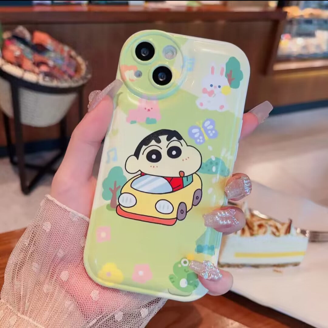 YQQ しんちゃん スマホケース 携帯電話ケース 粘着式スマホホルダー付き