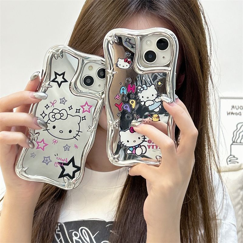 YQQ かわいい ハローキティ メッキ 鏡面仕上げ スマホケース 携帯電話ケース