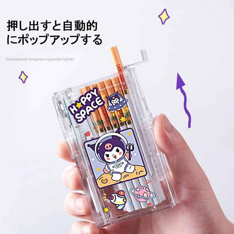 YQQA23 (ロングバージョン)可愛い充電ライター+タバコケース一体防風20本入り