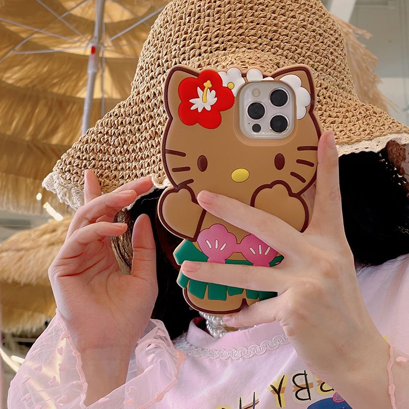 YQQ ビキニ ハローキティ Hello Kitty シリコン携帯ケース スマートフォンケース ブラック/ブラウン