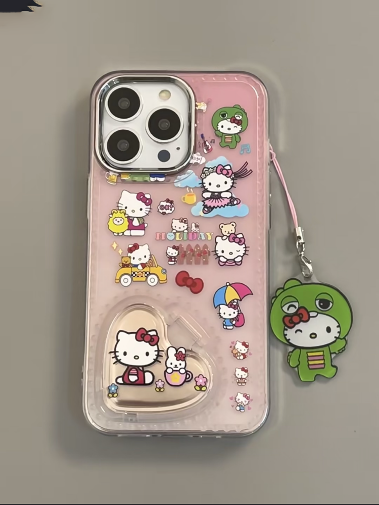 LF 化粧鏡付き携帯ケース スマホケース ハート型フリップミラー