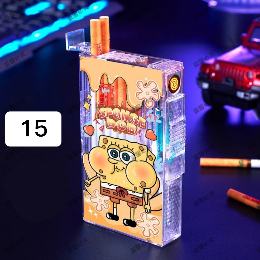 YQQA23 (ロングバージョン)可愛い充電ライター+タバコケース一体防風20本入り
