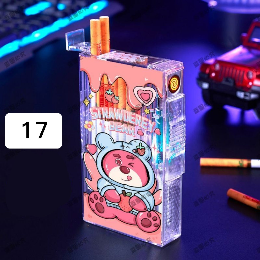YQQA23 (ロングバージョン)可愛い充電ライター+タバコケース一体防風20本入り