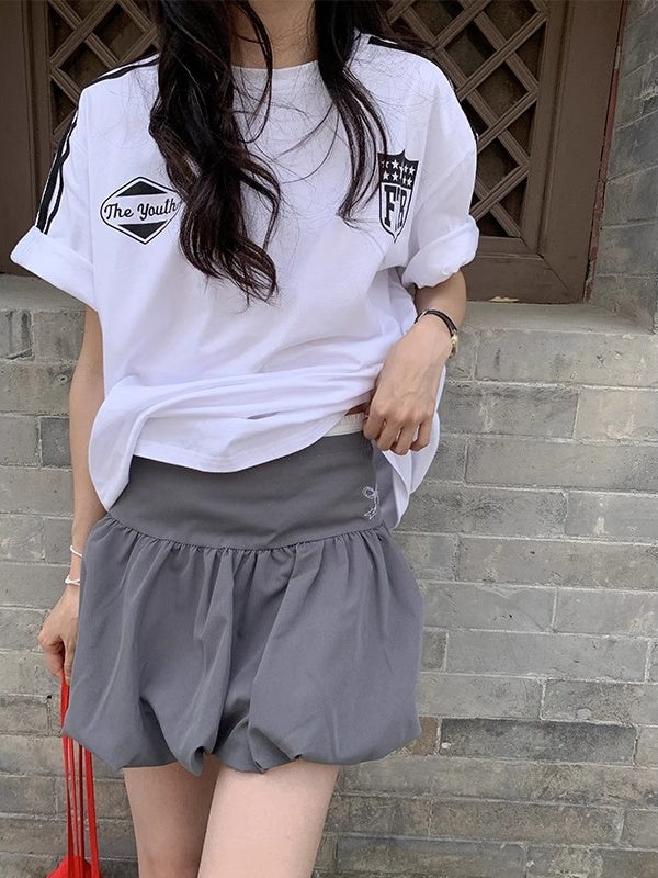 韓国系気質年齢低減リボンコントラストカラーハイウエストスカート女性夏花苞ギャルカジュアルスカート(ˇˍˇ) 想~