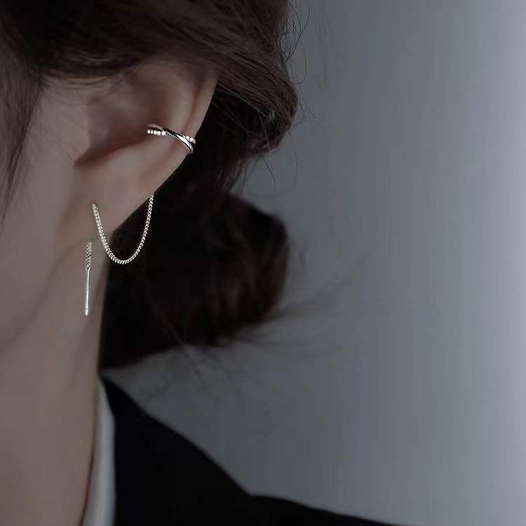 YQQ イヤボーンクリップ ロングタッセルピアス かっこかわいい