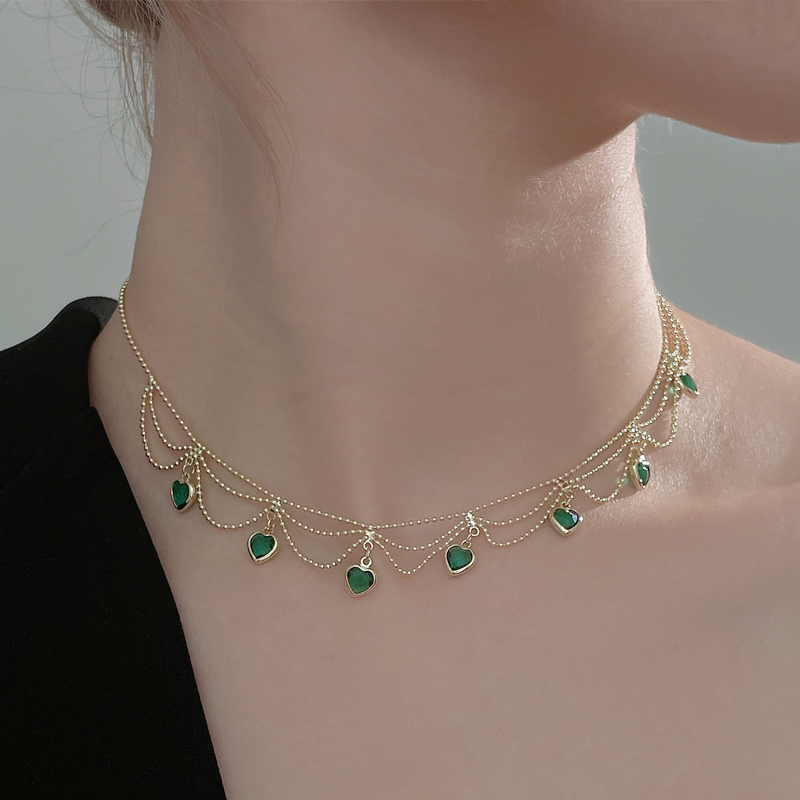 LF レトロ グリーンハートネックレス エレガント フェミニン