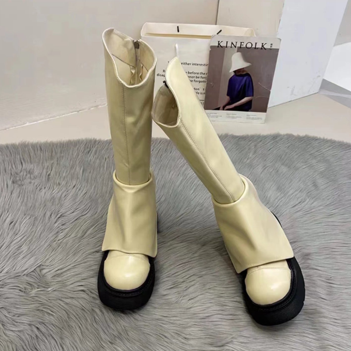 LF 春秋 ミッドカーフブーツ 厚底 ロングブーツ ニーハイブーツ サイハイブーツ