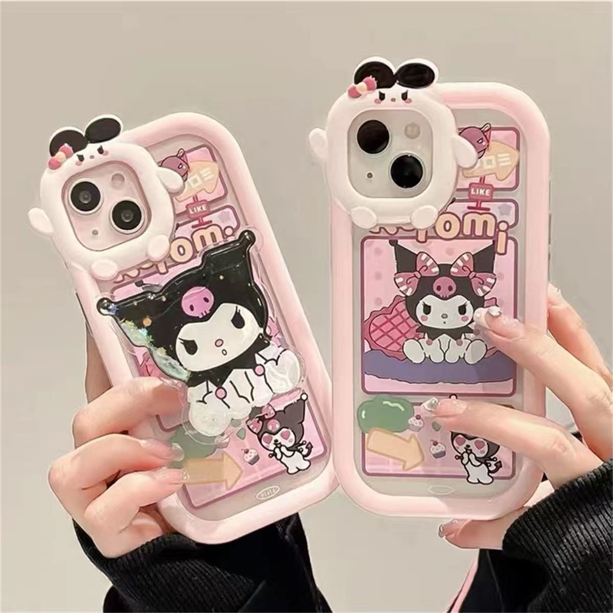 LF スマホケース クロミ 携帯電話ケース キラキラ流れるグリッター 粘着式スマホホルダー付き