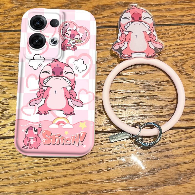 LF かわいい スティッチ&エンジェル スマホケース ハンギングリング ホルダー付き携帯ケース