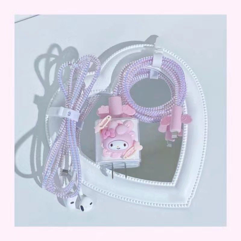 LF ケーブル保護カバー 断線防止 折り防止 汚れ防止 耐摩耗性 充電器保護シェル キャラクター( ケーブルプロテクター+充電器カバー+有線イヤホンカバー)