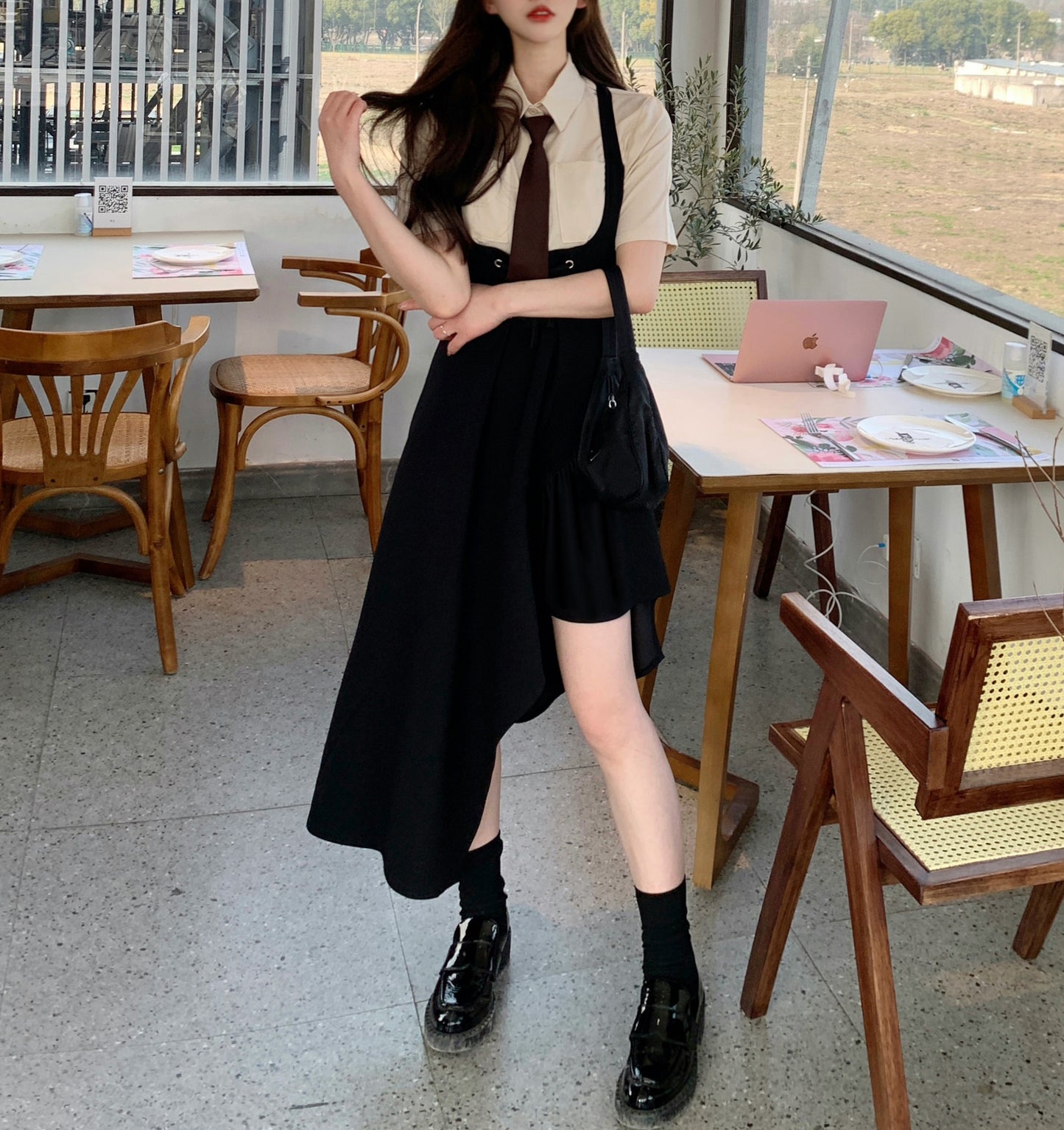 XYW ランダム裾 キャミワンピ アメリカンシャツ セット かっこかわいい 2種の袖丈