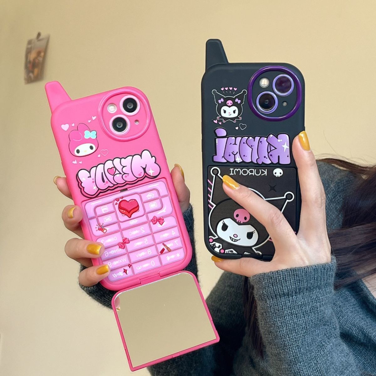 WLY マイメロディ&クロミ 化粧鏡 スマホケース 携帯電話ケース レトロ