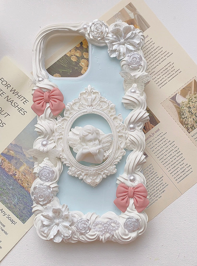 OL かわいい リボン 天使 ホイップ携帯ケース 完成品 - パープル/ピンク/ブルー