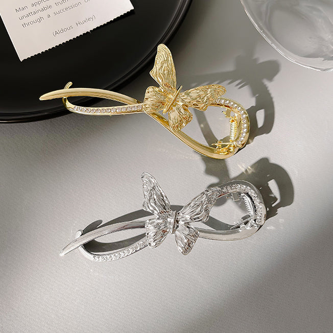 LF ラインストーン・バタフライ ヘアアクセサリー ヘアクリップ カーブドクリップ 10.5CM