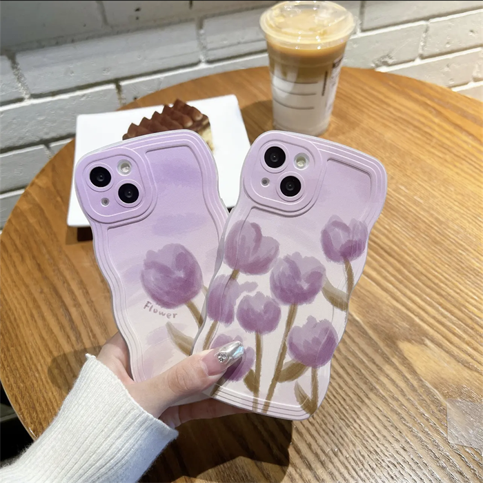 YQQ パープルチューリップ スマホケース 携帯電話ケース ハンギングリング付き