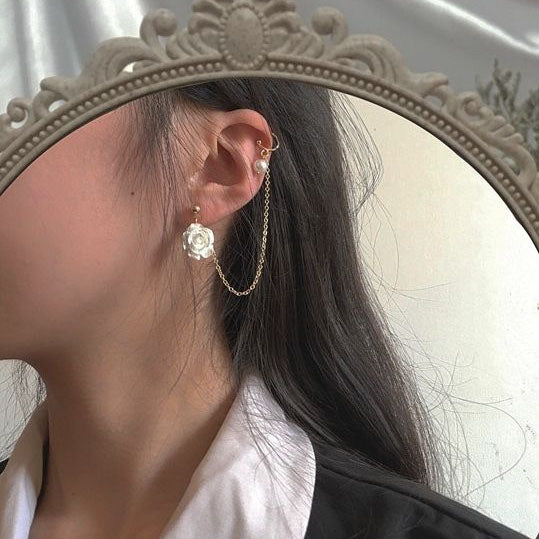 YQQ レトロ フレンチ ホワイト ローズ フラワース ピアス